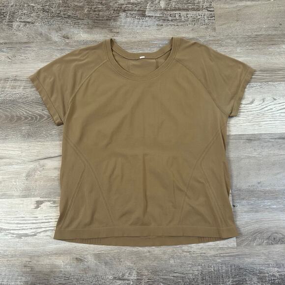 Lululemon Seamless Performance Tee Bronze Green Short Sleeve Ribbed Active Top M - Picture 1 of 6